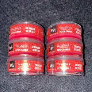 6 NEW WoodWick Crimson Berries Petite Candle Set